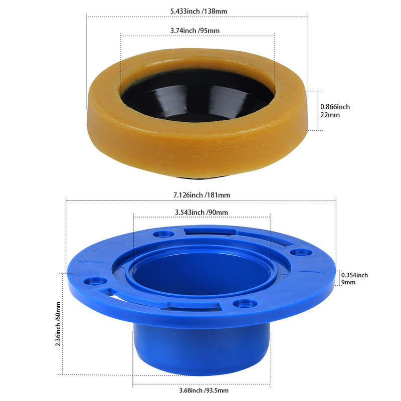 Toilet Flange with Wax Ring for Toilets Replacement Kit, Include Wax Ring Bolts PVC Flange Mounting Hardware for 3 inch or 4 inch Pipes, Fit Toilets Install or Leaking Repair
