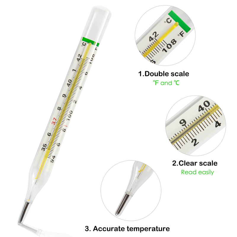 ℃&℉ Mercury Free Thermometer for Armpit 2PCS - Clinical Glass Thermometer for Fever -Classic Non Digital Thermometer for Adults - Accurate Easy Reading by HARIKA LIFE