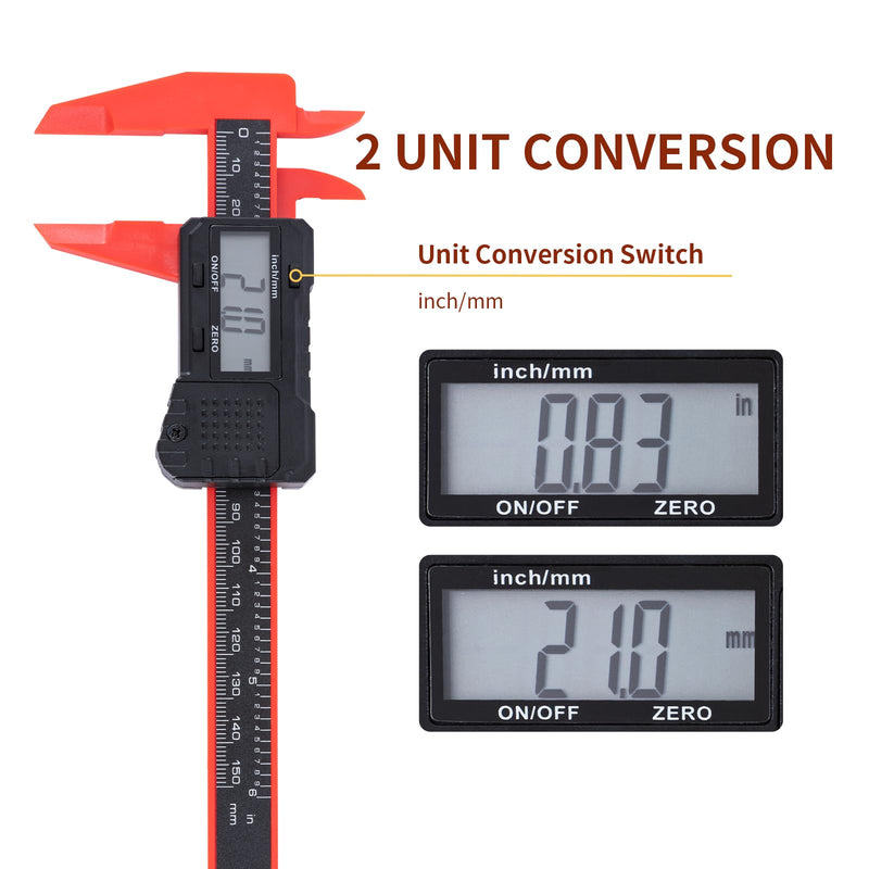 Digital Caliper 6 inch Digital Micrometer Caliper,ABS Body for Accurate Measurements with LCD Screen, Auto-Off Feature, Inch and Millimeter Conversion Enhanced ABS