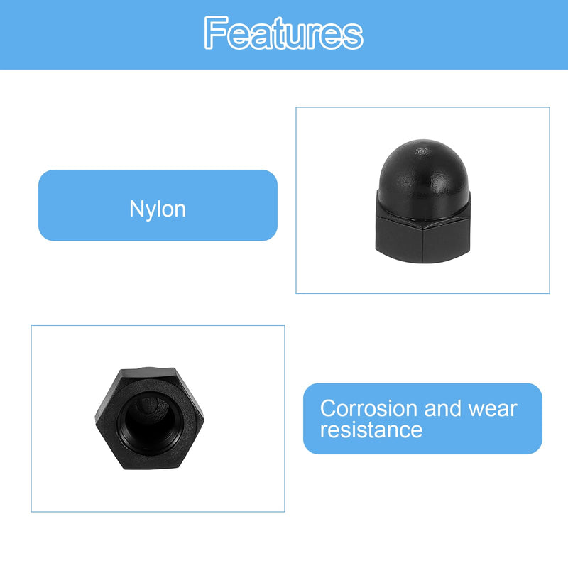 uxcell M8x1.25 Acorn Cap Nuts, 50Pcs Nylon Dome Cap Head Acorn Nut Hardware Nuts for Bolt Cover, Black M8 50