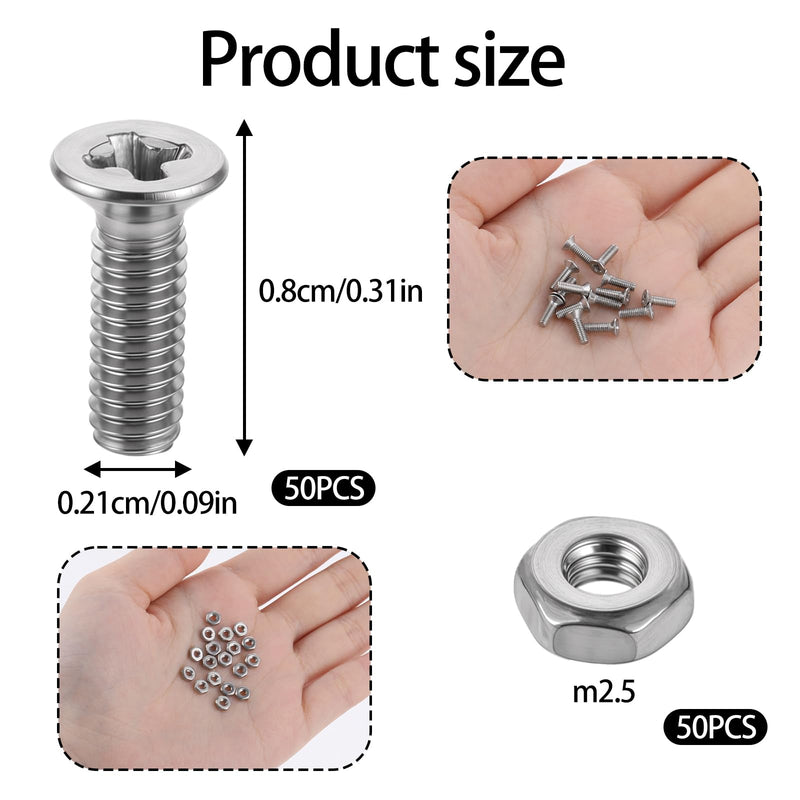 100 Pcs D Series Panel Screws and Nut Kit, Panel Mount Connector Stainless Steel Square D Panel Metal Screws M5 X 8 mm Audio Server Rack Mounts Screws and Nuts for Attaching D-Series Panel Connectors
