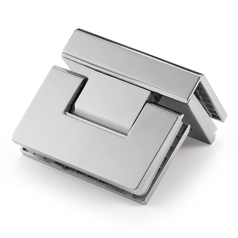 Ranbo 90 Degree Shower Glass Door Hinge, Polished Chrome, 1 Pack | solid 5mm-thick 304 stainless steel, glass to glass mount, for 5/16"-1/2" (8mm-12mm) thick frameless doors