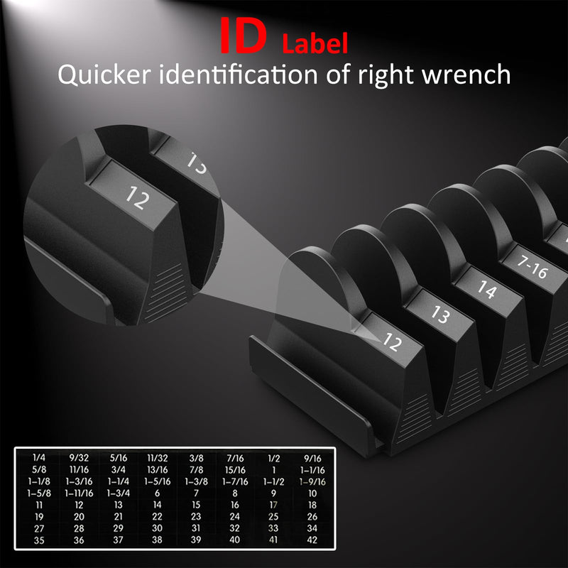 24pcs Magnetic Modular Wrench Organizers for Tool Drawers - Wrench Rack with Metric&SAE Labels,Tool Storage Holder with Magnet.Gift for father, brother&boyfriend (Black with magnets) Black with magnets
