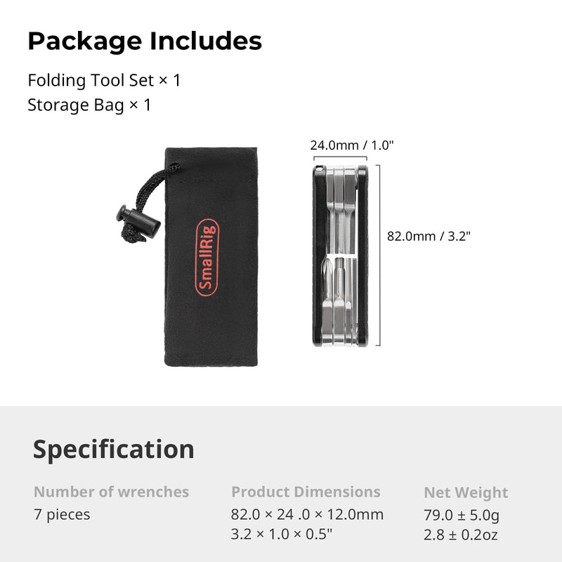 SMALLRIG Folding Tool Set with Screwdrivers and Hex Key Wrenches, Seven Functional Tools Included (Black) - 4681 Black