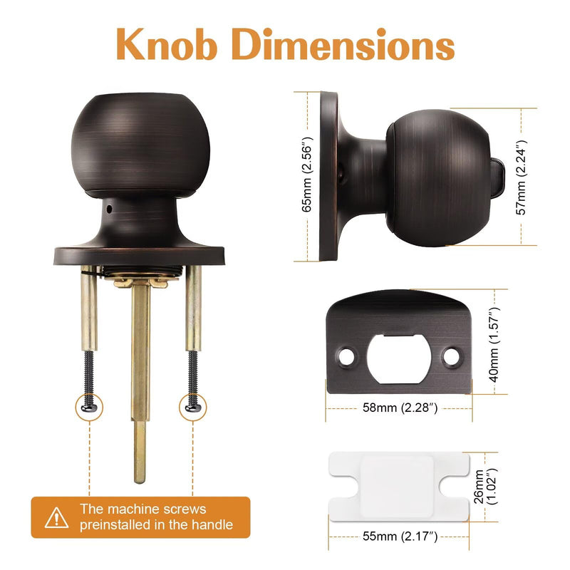 Probrico 3 Pack Round Ball Interior Door Knobs, Privacy Oil Rubbed Bronze Door Knobs, Door knobs Interior with Lock for Bathroom Bedroom