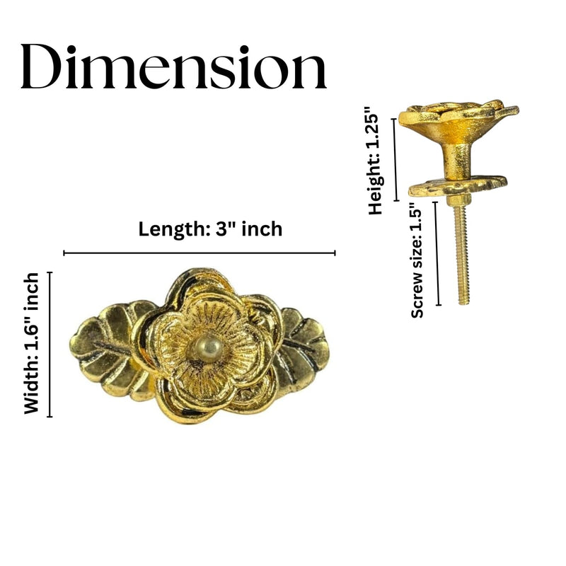 Perilla Home Set of 6 Metal Flower with Leaf Knobs – Antique Gold Iron Metal Knobs for Cabinets, Drawers, and Furniture