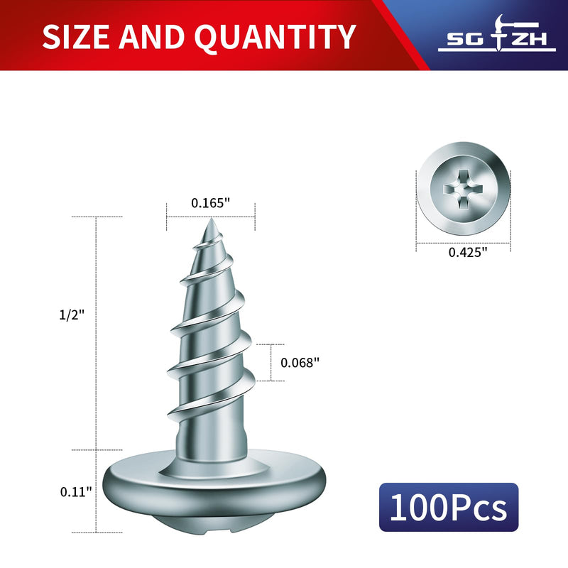 #8 x 1/2" Wood Screw 100Pcs Alloy Steel Standard Thread Truss Head Fast Self Tapping by SG TZH #8 x 1/2" Silver - Alloy Steel 100