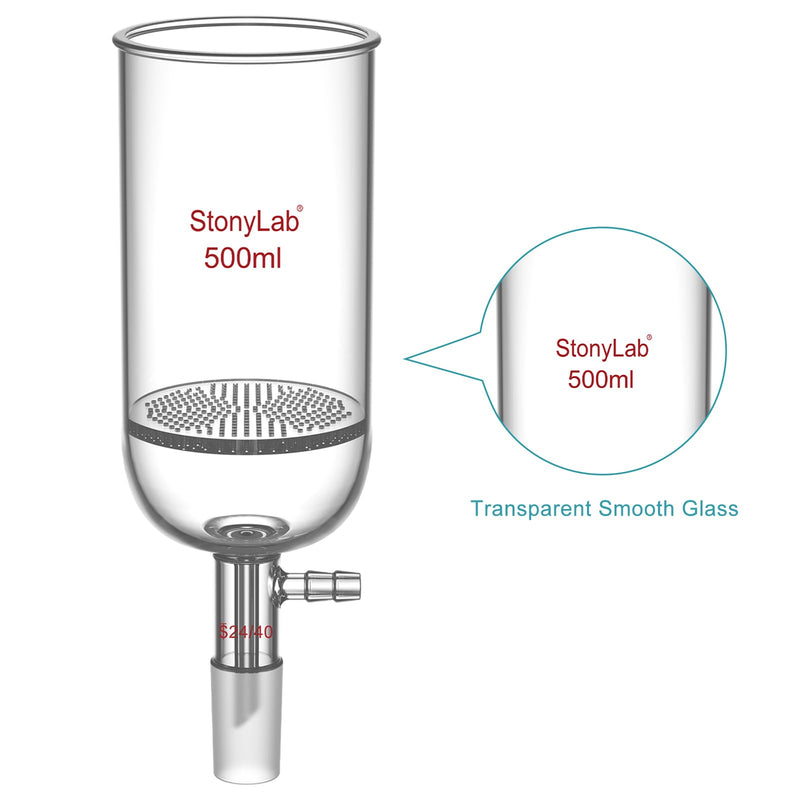 stonylab Glass Buchner Filtering Funnel, Borosilicate Glass Plate Filter Funnel with 10 mm Hose Connection and 24/40 Standard Joint for Filter Test, 500 ml 500.0 Milliliters Column 1 BB-Buchner-FilterFunnel-ALL