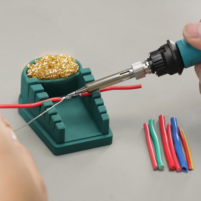 YIHUA S200 Green Heat-Resistant Silicone Soldering Wire Holder with Brass Wool Cleaner, 6 Grooves, Storage Tray, Helping Hands Soldering Wire Welding Fixture, Compatible Diameter 32-7AWG