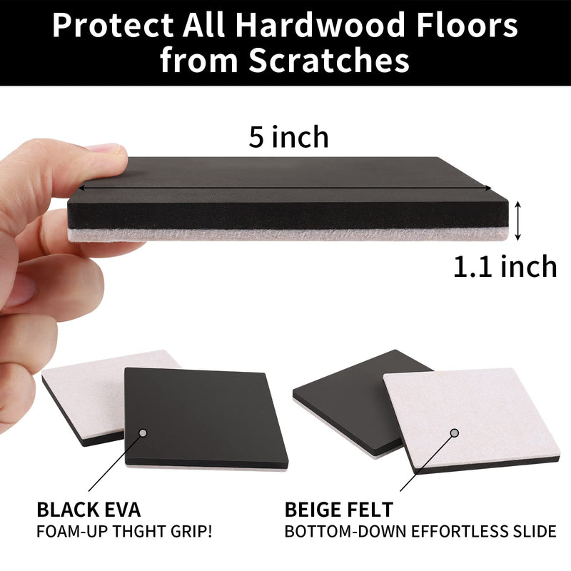 8 PCS 5" Square Felt Furniture Movers Sliders for Hardwood Floors, Reusable Felt Furniture Moving Pads, Sliders for Moving Heavy Bed Fridge Sofa Cabinet Couch, Move Item Easily and Quickly (Beige) Black 5" x 5" - NewNest Australia