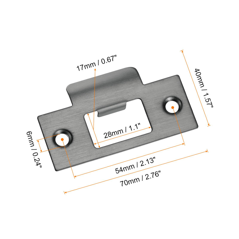 uxcell t Door Strike Plate, 10Pcs 70mm x 40mm 201 Stainless Steel Latch Deadbolt Strike Plate for Door Frame Door Jamb, Dark Gray