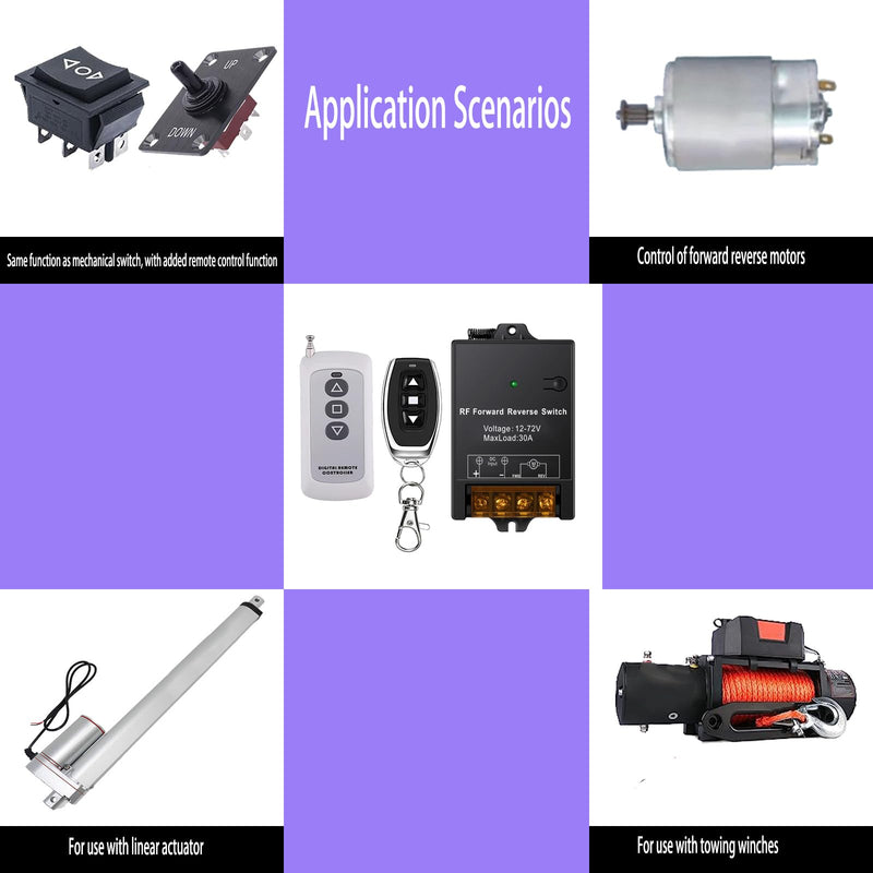 Forward Reverse Switch with Remote MaxLoad 30A,Linear Actuator Controller 12V/24V/36V/48V/72V, up to 168 ft Remote Range for Motor/Linear Motion Actuators/Winch Solenoid Relay contactor