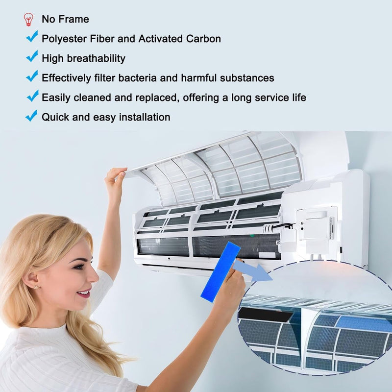 8 Pack Annual Mini Split Filter Bundle Replacement Filter for Mitsubishi Electric MAC-2330FT-E and MAC-3000FT-E Air Conditioner, Anti-Allergy, Included Enzyme and Deodorizing Filters, without Frames