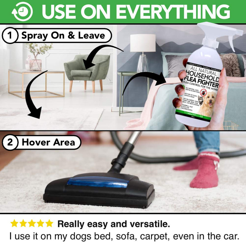 All Natural HouseHold Flea Spray | Flea Fighter | 500ml | Safe For Dogs, Children, Pets | Repellent & Flea Killing Spray | For Dog & Cat Fleas Ticks Lice & Insect | Use on Carpet, Bed, Furniture, Car - PawsPlanet Australia