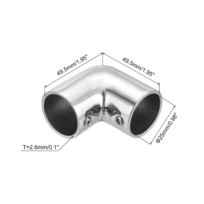uxcell 2pcs Boat Handrail Fitting, 2-Way Elbow Pipe Connector Marine Grade 316 Stainless Steel Pipe Fitting Connector 2.6mm for 1" OD Tube Shelves Display Racks with Wrench