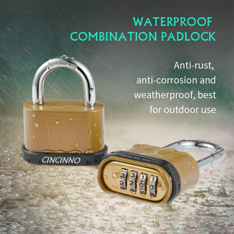 4 Digit Combination Lock, Heavy Duty Combo Padlock with Long Shackle for Outdoor Use,Sheds, Locker, Storage Unit, Gym and Gate - NewNest Australia