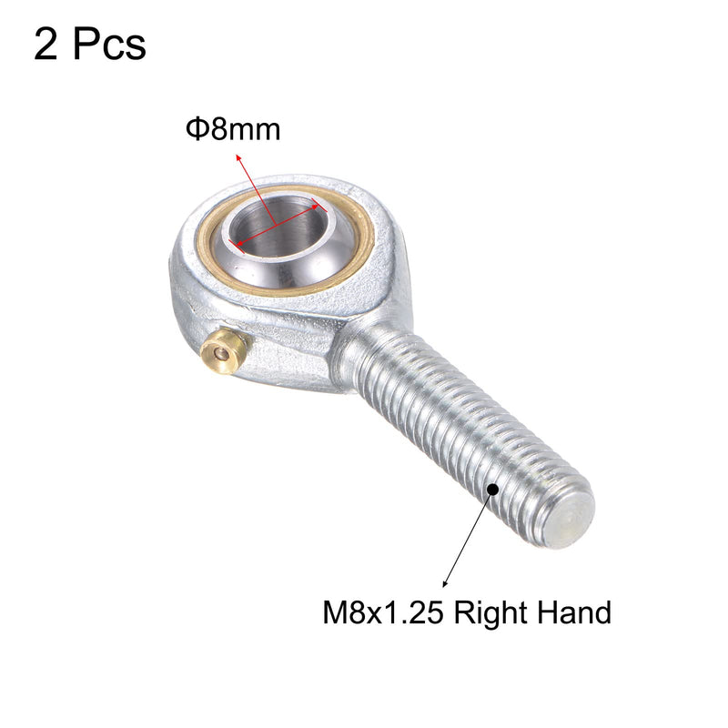 uxcell 2pcs POS8 Spherical Rod End Bearing 8mm Bore Self-Lubricated Joint Bearing M8x1.25 Right Hand Male Thread Connector