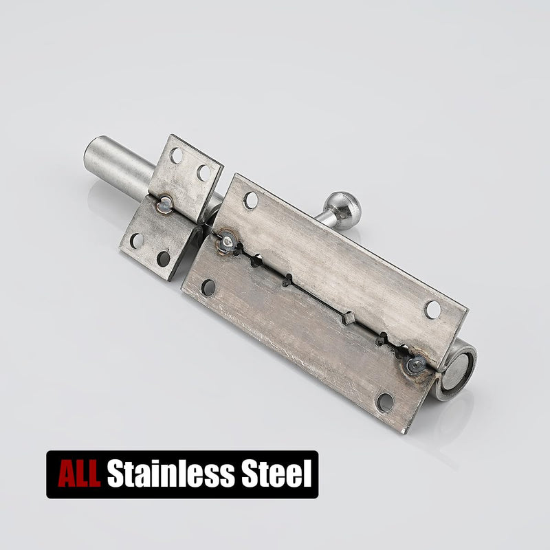 JQK Sliding Bolt Gate Latch, 6.3 Inch (Thick 2.4mm) Heavy Duty 304 Stainless Steel Barrel Bolt with Padlock Hole, Interior Door Latches Brushed Finish 2 Pack, DL300-BN-P2 6Inch(2 Pack) Brushed Steel