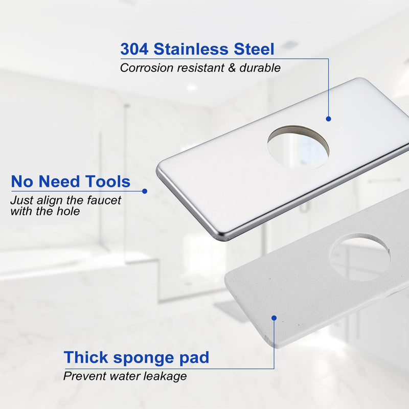 6 Inch Chrome Sink Hole Cover, 4" Hole Cover Deck Plate, Bathroom Faucet Deck Plate, Stainless Steel Square Escutcheon for Bathroom or Kitchen Single Hole Vanity Sink Faucet