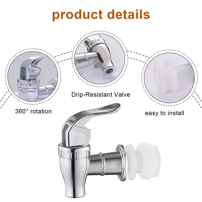 Spigot for Beverage Dispenser, 2 Pack Drink Dispenser Spigot Replacement Beverage Dispenser Spout Drink Spigot Water Dispenser Faucet Silver