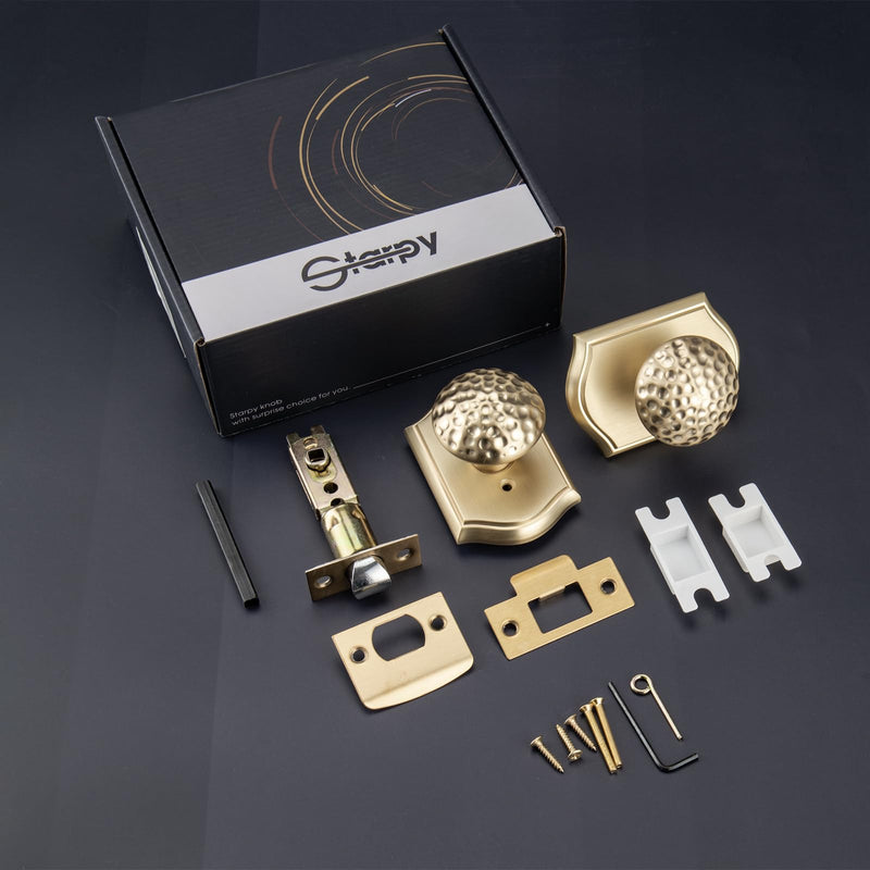 Interior Door Knobs with Camelot Trim, Satin Brass Door Knob with Lock,Door Handles for Bath & Bed Classic