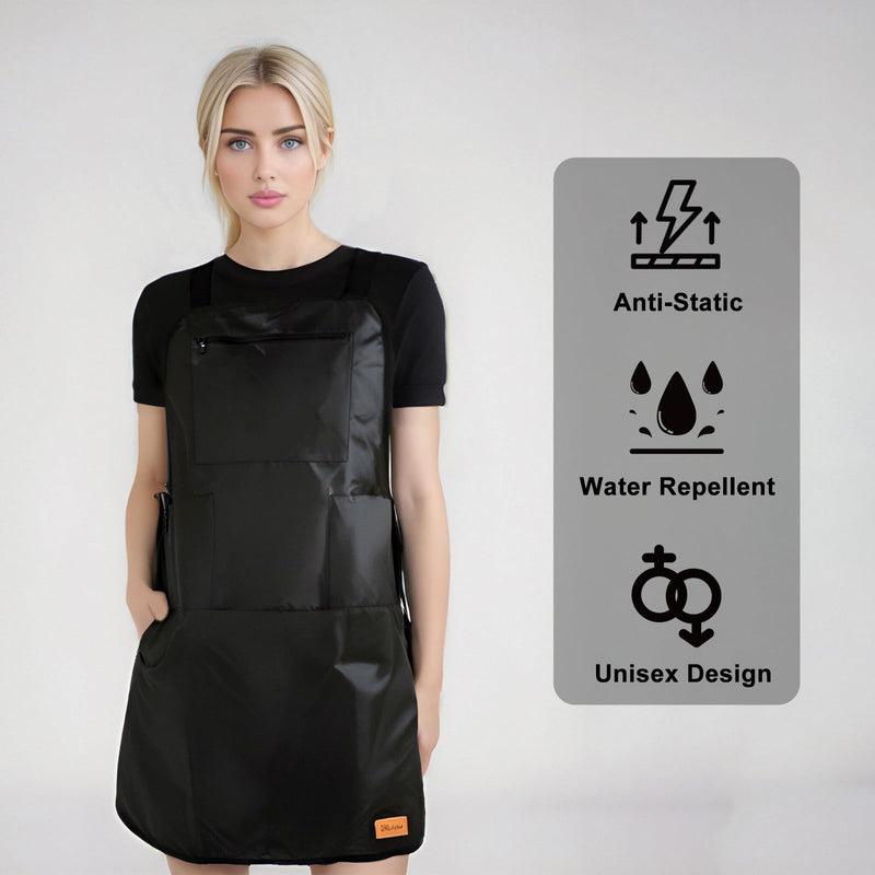 Barber Apron Hair Stylists Tools Apron Professional Waterproof Haircutting Apron with 3 Pockets, Black Universal