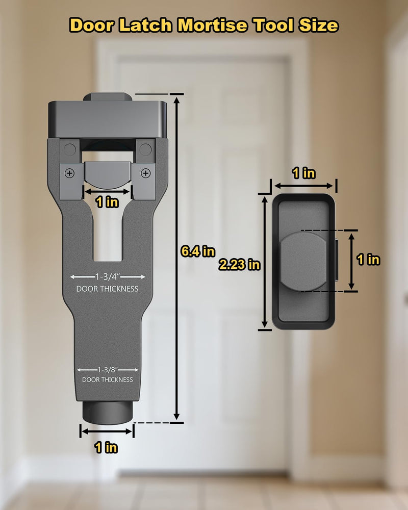 Door Latch Mortise Tool - Professional Door Latch Installation Kit for 1-3/4" or 1-3/8" Thick Door, Accurate Latch & Lock Setup, Gray