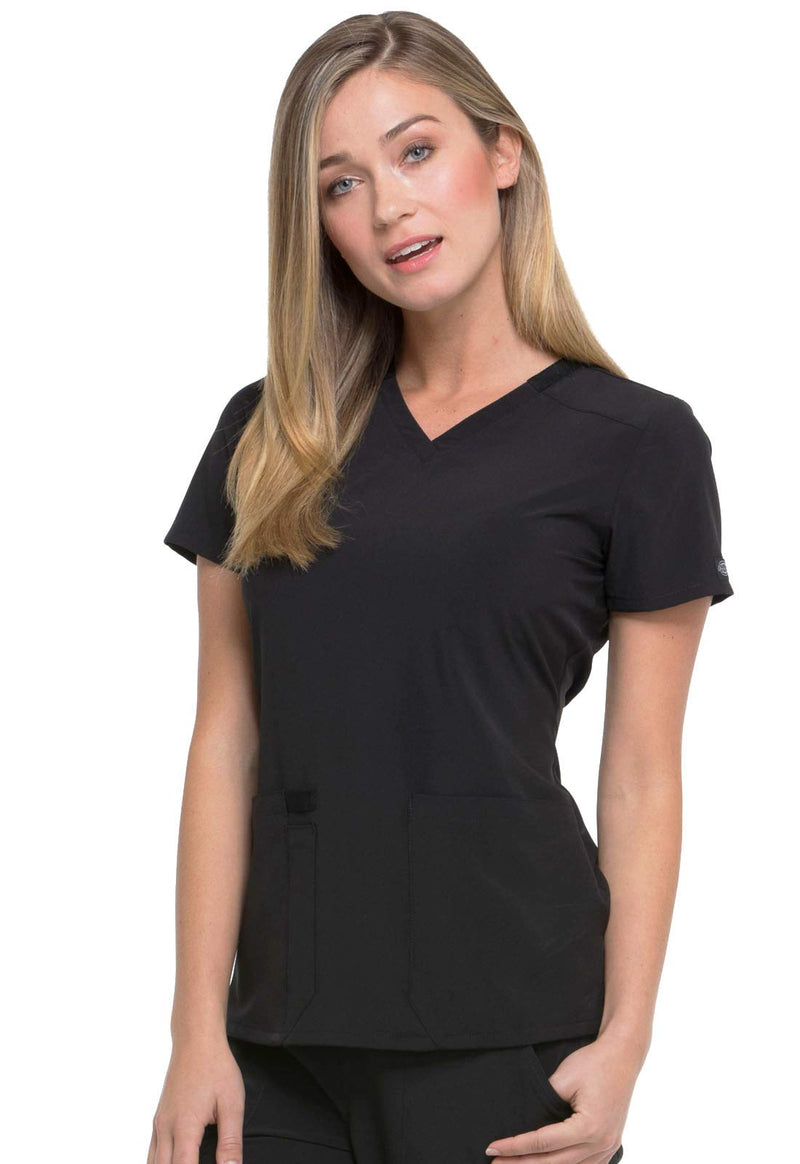 Dickies EDS Essentials Scrubs, V-Neck Womens Tops with Four-Way Stretch and Moisture Wicking DK615 Medium Black