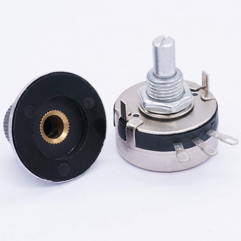 TWTADE / 2pcs Single Turn Rotary Carbon Linear Variable Potentiometer + 2pcs Knob WTH118-2W 100K Ohm