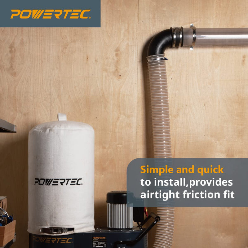 POWERTEC 70105-P2 4 In. 90 Degree Elbow - ABS Plastic Right Angle Dust Collector Connector, (Pack of 2) 4" Elbow