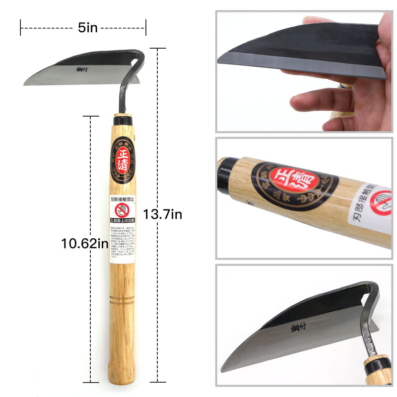 Kana Hoe 217 Japanese Garden Tool - Hand Hoe/Sickle is Perfect for Weeding and Cultivating. The Blade Edge is Very Sharp. (Beige-023) Right-Handed