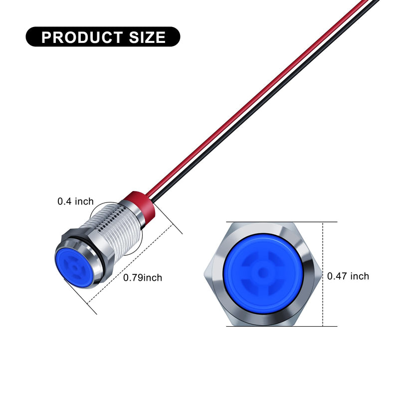 10 Pcs LED Metal Waterproof Indicator Light, 12-24V 2/5'' Mounting Hole Pre-Wired Pilot Signal Light for Car, Trucks, Boats, Marine, Dash, Industrial Electricity (Blue, 10mm) Blue