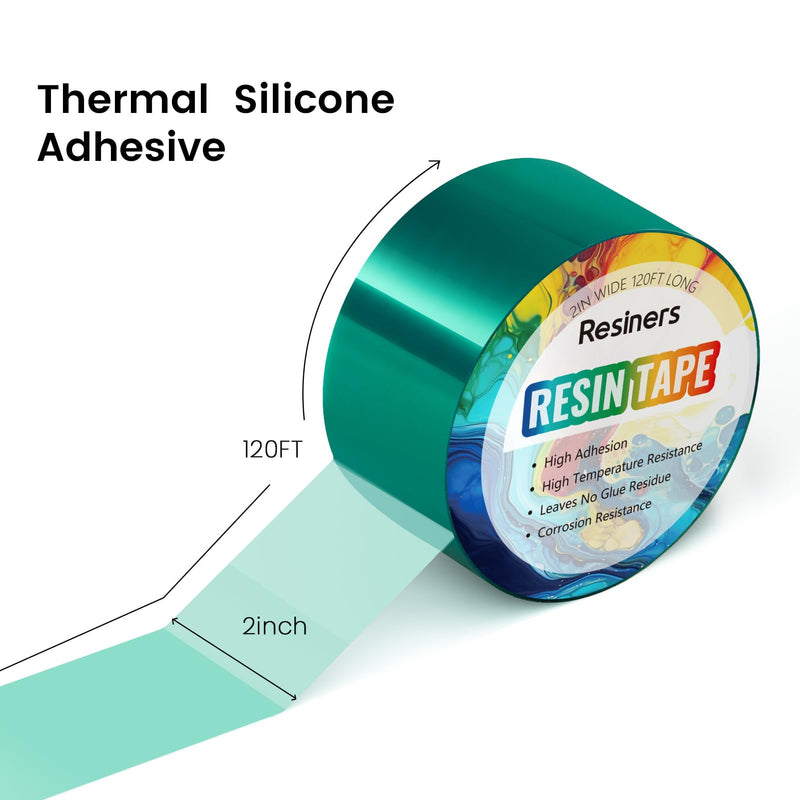 Resiners Resin Tape for Epoxy Resin Molding - 2IN W x 120FT L - Thermal Adhesive Tape, High Temperature Resistance, Easy Peel-Off, Release Resin Tape for River Tables, Remove Residue, Green 1 Roll (120FT)