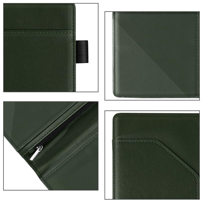 WAVEYU Cute Server Books for Waitress Waiter, Leather Guest Book Note Pad with Zipper, Money Organizer Wallet, Cash Check Bill Receipt Holder Presenter, 8x5 inch, Green Flower