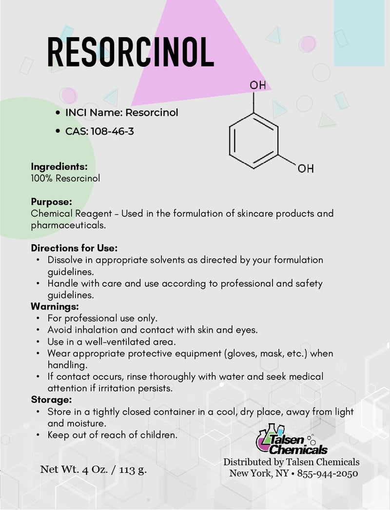 Pure Resorcinol Cosmetic Grade - 2 Oz / 56 g - Organic Resorcinol Powder - Chemical Ingredients In DIY Cosmetics, Personal Care and Beauty Formulations for Skin Care