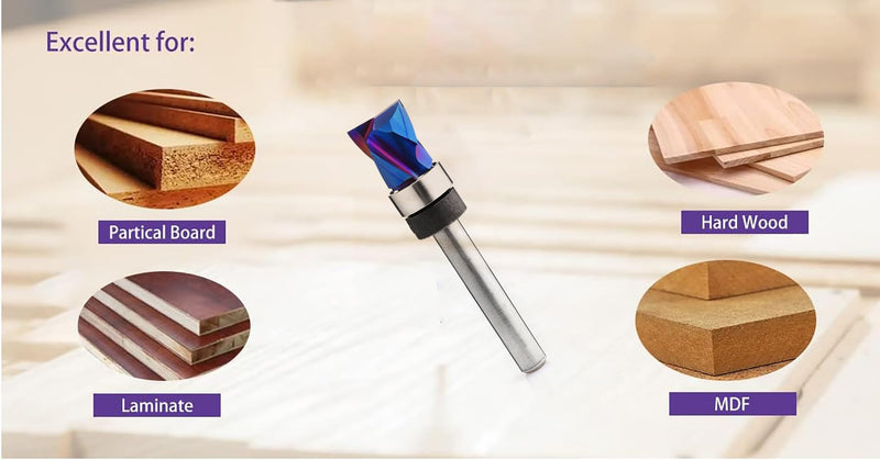 Compression Flush Trim Router Bits Top Bearing CNC Solid Carbide 1/4 shank1/2“Cutting Diameter2-1/4” Overall Length Pattern Template Woodworking Tool CFB456 1/2 inch diameter, 0.5 inch length
