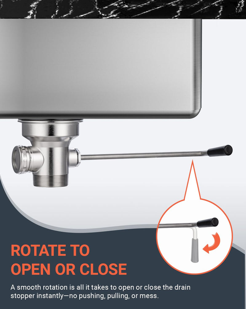 Twist Drain Handle for Commercial Sink, Twist Waste Valve Handle Assembly, Stainless Steel Twist Handle for 3 & 3.5 Inch Drains, Controls Drain Stopper, Replaces Old Handles Silver