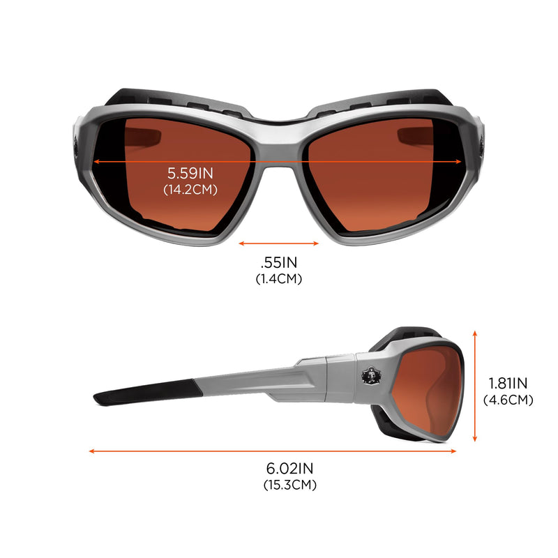 Ergodyne Skullerz Loki Convertible Polarized Safety Sunglasses, Copper Lens-Includes Gasket and Strap to Convert to Goggle,Polarized Copper Lens, Gray Frame Polarized Copper Lens, Gray Frame