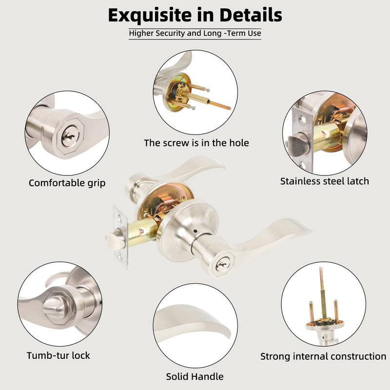 Interior Privacy Door Handle with Lock, Door Lever for Bathroom and Bedroom Silver