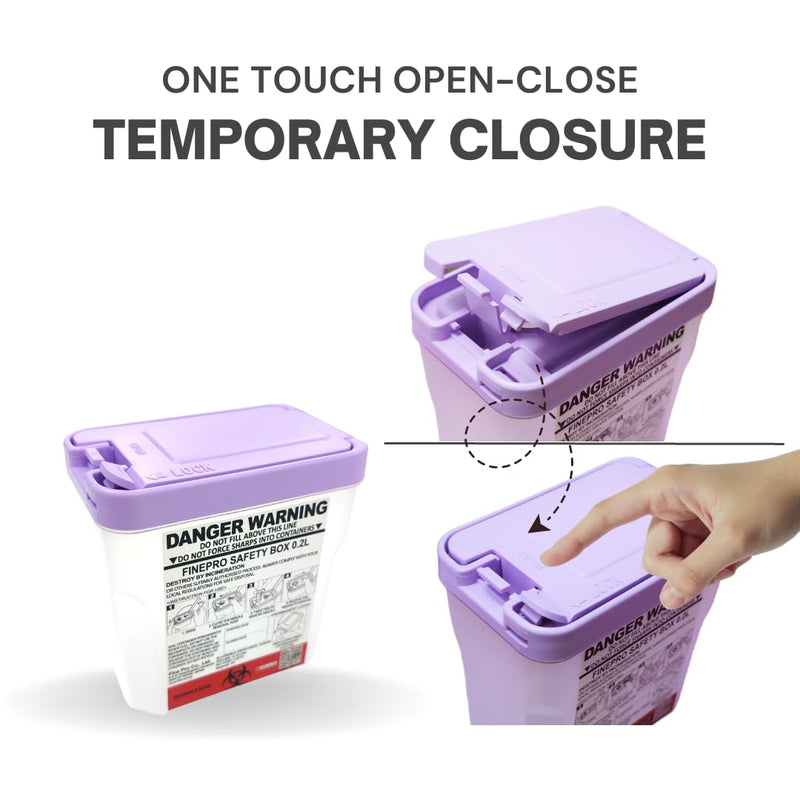 0.2L(0.2Qts.) Size Portable Pen-Needle Disposal Container Diabetes Care (0.2L, Purple+Clear, 1) 0.2L