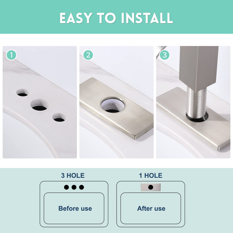6 Inch Faucet Deck Plate for Bathroom Sink 1 Hole or 3 Hole 4 Inch Centerset Basin, Brushed Nickel Escutcheon Faucet Plate, Stainless Steel Faucet Hole Cover