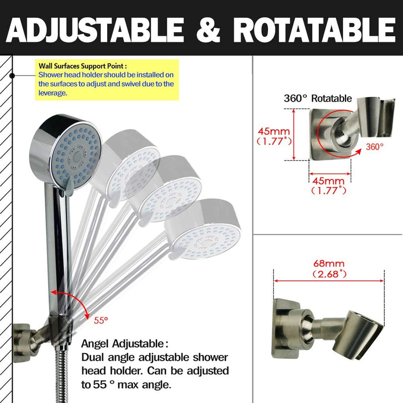Shower Head Holder All Metal Handheld Shower Wand Bracket Adhesive Shower Wall Mount Holder Brass Shower Spray Holder Brushed Nickel, DrillFree Installation