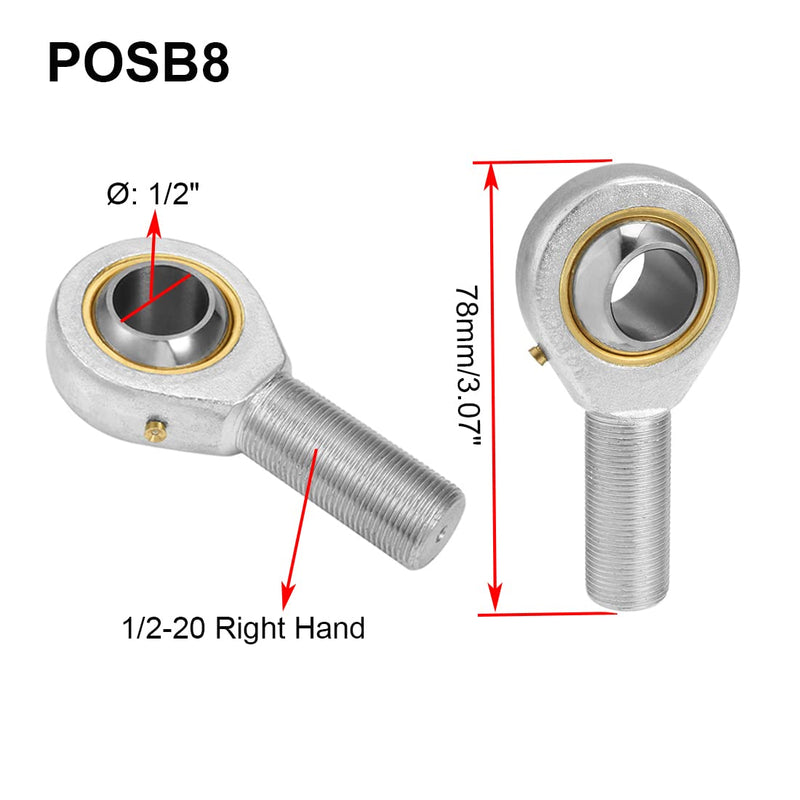 POSB8 Rod End Bearing, 2pcs 1/2-inch Bore Pre-Lubricated 1/2-20 Male Thread Right Hand Heim Joint 1/2" POS