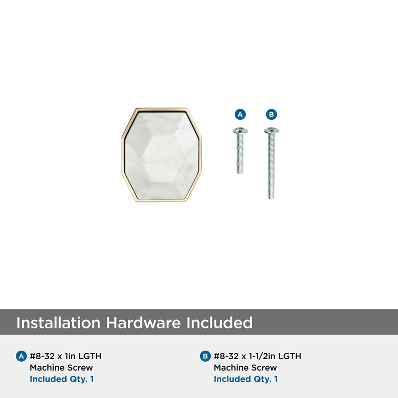 Amerock Carrione 1-5/8 inch (41 mm) Length Marble White/Golden Champagne Cabinet Knob, BP36638MWBBZ