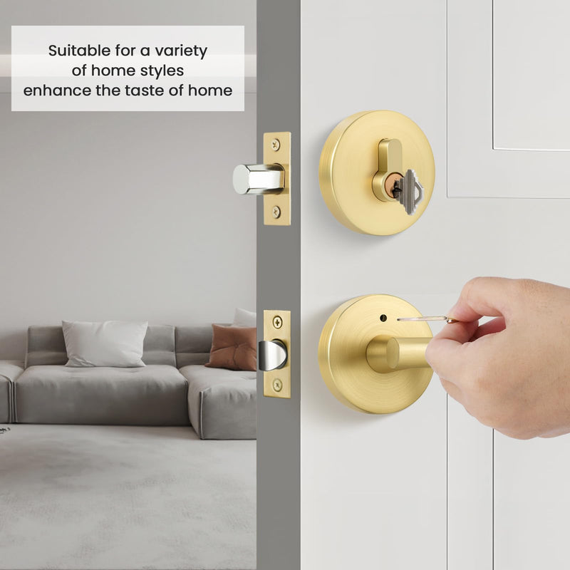 goldenwarm 1 Pack Exterior Gold Door Handle with Deadbolt, Single Cylinder Deadbolt and Entry Door Handle Set,Brushed Gold Front Door Lock Set Deadbolt Set