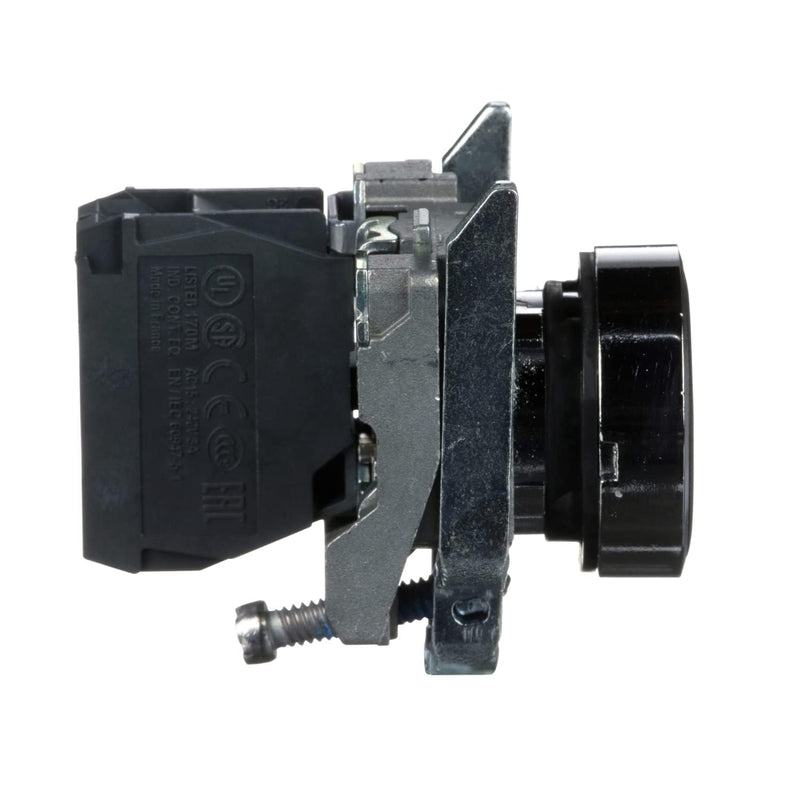 Schneider Electric XB4BA21 Push Button Switch for Industrial Machinery, Chromium Plated Metal Bezel, Fits 22mm Diameter Cutouts, Spring Return, 1NO, Black Flush