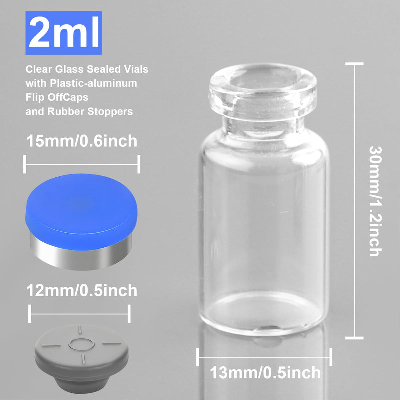 2ml Sealed Vials with Self Healing Injection Port and Plastic-Aluminum Flip Caps,Glass Empty Vials for Injection 10 Pack 2ml