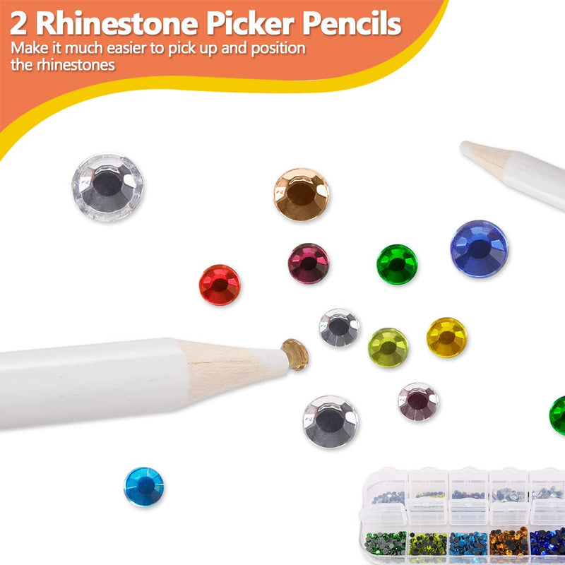 Hotfix Rhinestone Applicator, Genround Iron-on Hotfix Applicator Tool Wand Tool Set with 2 Boxes of Flat Back Gems Round Crystal Rhinestones/Storage Box/Tweezer/Gems Picking Pen for Clothes Shoes Card Pink -2 Boxes of Gems