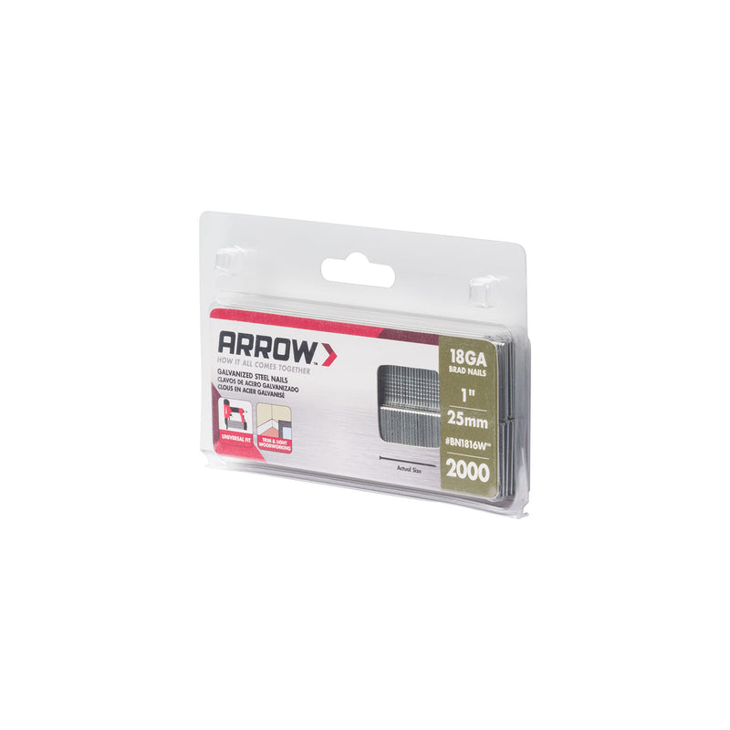 Arrow BN1816WCS 18-Gauge Steel Brad Nails for Molding, Cabinets, Framing, Trim, and Finishing, Safe to Use with Electric or Battery Powered Nailers, 1-Inch, 2000 Pack