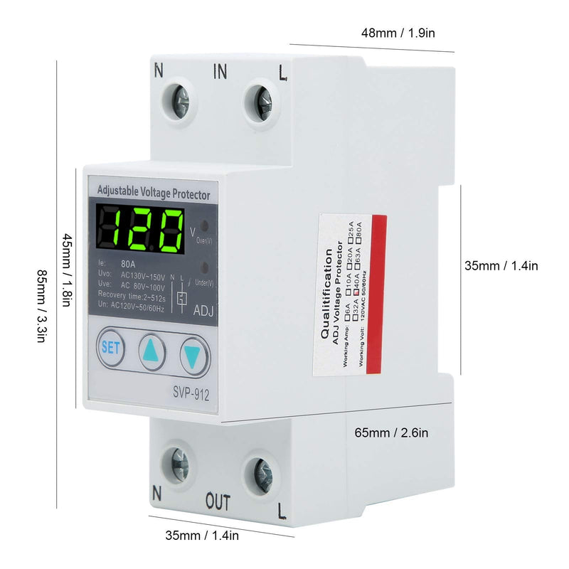 LiebeWH Voltage Protector Relay 120VAC Adjustable Self Recovery Digital Under Voltage Relay with Automatic Reset for Home Office Appliances(80A) 80A